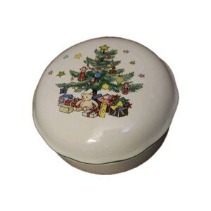 Vintage Nikko Christmastime Bon Bon Dish  5”  Covered Candy Dish Christmas Tree
